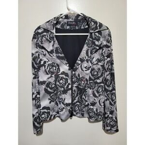Dusak Designs Zip Jacket Womens‎ Medium Black White Floral Rhinestone